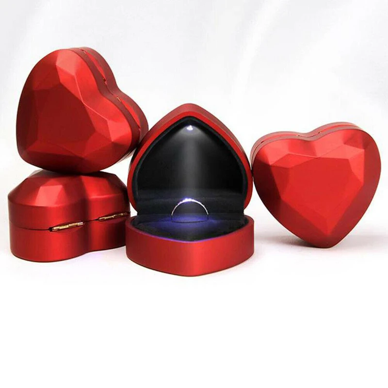 High Quality Jewelry Box With LED Light For Engagement Wedding Rings Box Festival Birthday Jewerly Ring Display Gift Boxes