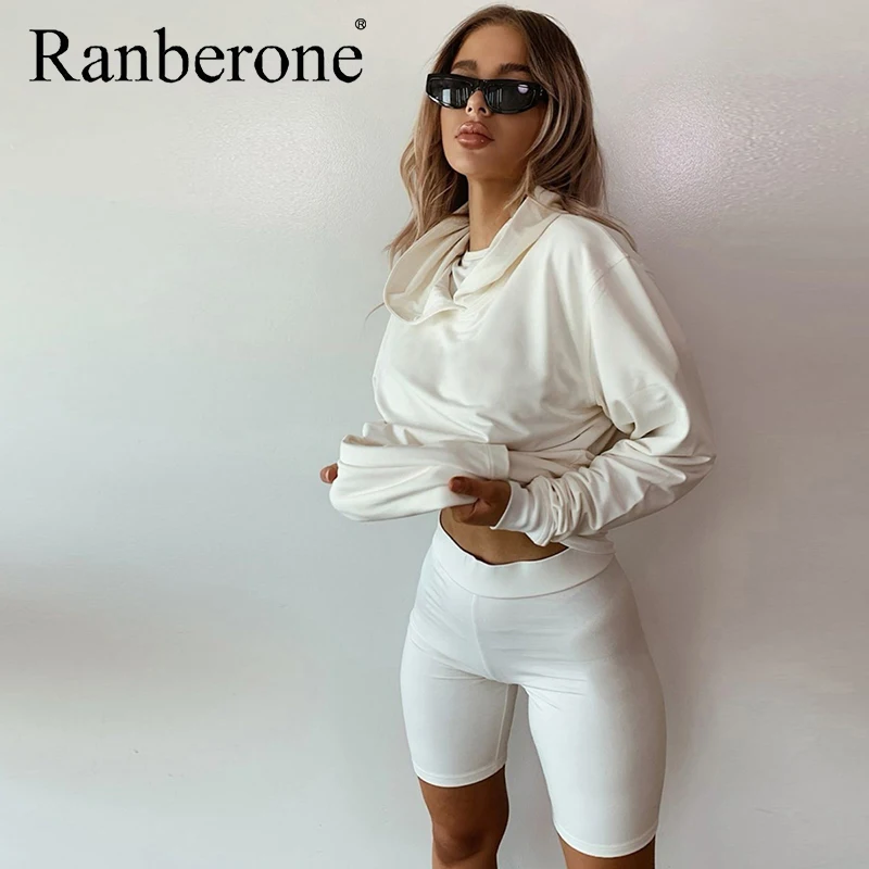 Ranberone Hoodies Pants 2 Piece Set Women Solid Color Tracksuit Long Sleeve Sweatshirt And Sweatpants Suit Female 2020 New