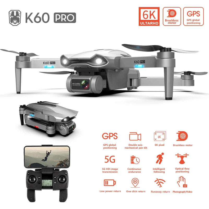

EBOYU XKY K60 K60PRO складной GPS дрона с дистанционным управлением 5G Wi-Fi FPV 6K HD Широкий формат Камера бесщеточный мотор, Follow Me (следуй за мной Радиоупра...