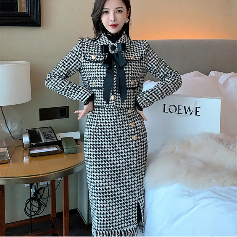 Женский твидовый костюм с юбкой подиумный комплект из двух предметов куртка