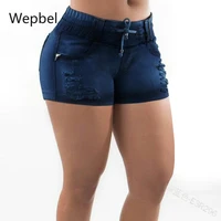 wepbel fashion casual hole denim pants tight sexy denim shorts womens elastic waist drawstring plus size sexy short jeans