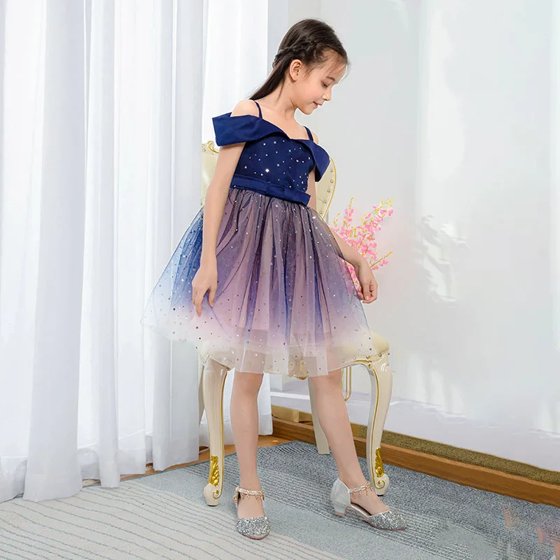 

2021 European and American foreign trade children's skirt net yarn starry sky fluffy dress girl catwalk piano performance GD14