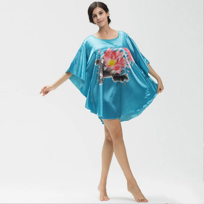 

Ladies Fashion Pajamas Sexy Pyjama Loose Pijamas New Satin Chiffon Large Round Neck Skirt Hedging Print Cartoon Nightdress