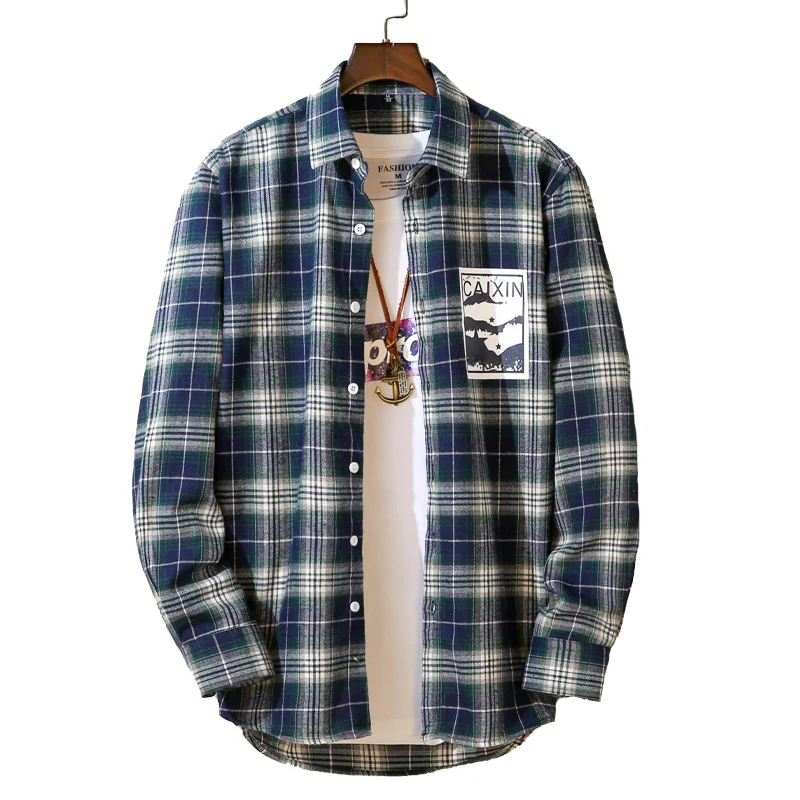 Мужская клетчатая рубашка Aoliwen повседневная фланелевая хлопковая с длинным