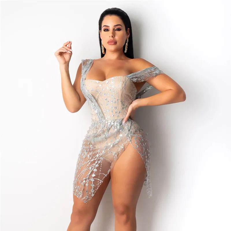 ANJAMANOR блестящее сексуальное облегающее платье с блестками женские вечерние
