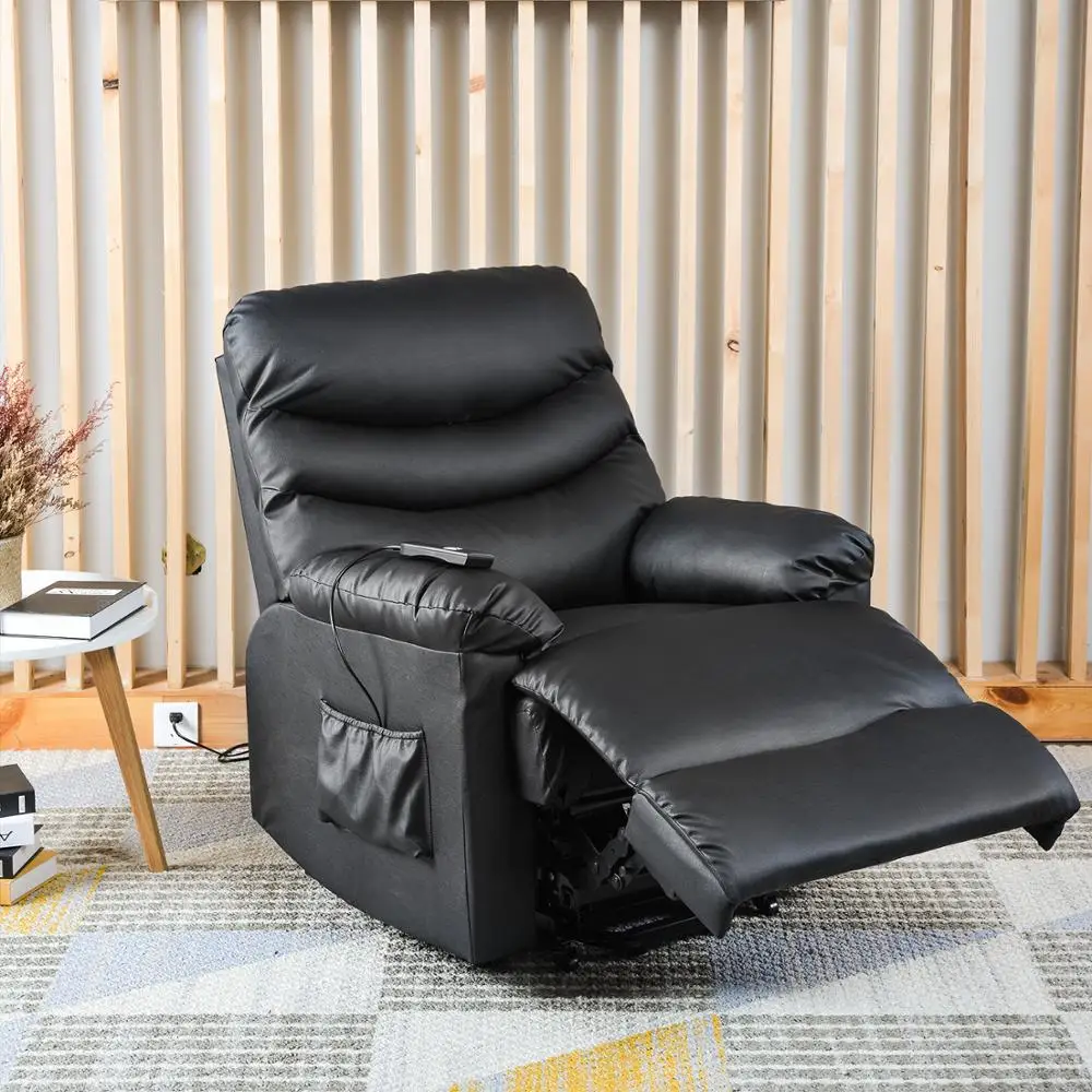 

Power Recliner and Lift Chair in Black PU leather Lift Recliner Chair, Heavy Duty Steel Reclining Mechanism