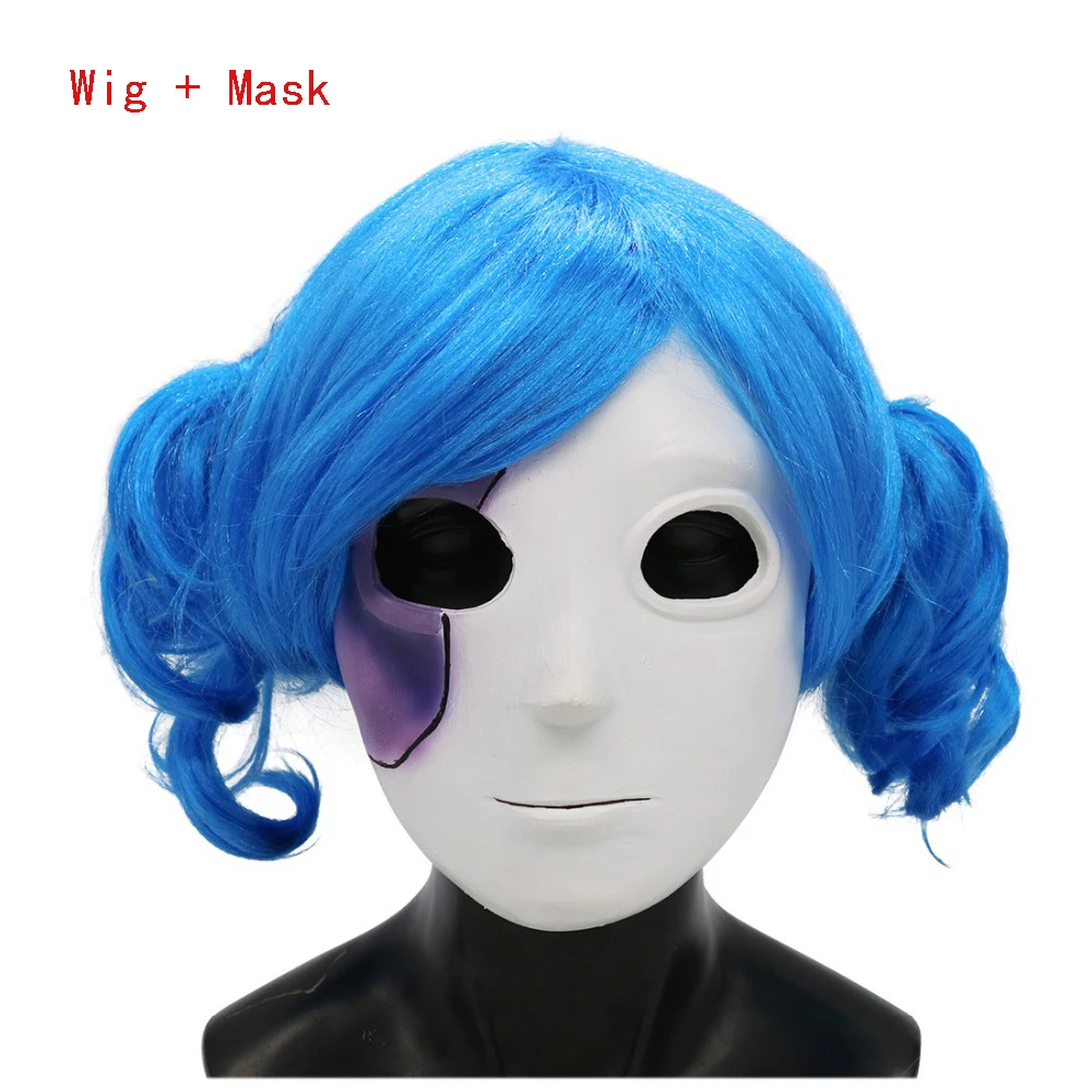 Wig Mask Салли уход за кожей лица Косплэй реквизит Салли маскарадные латексные маски и парики Короткие Голубые синтетический термостойкий парик волос хвосты на зажимах парики - Цвет: Wig Mask
