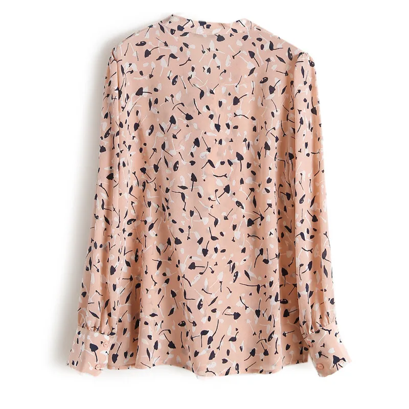 Silk department leads shirt bubble sleeve ribbon temperament mulberry silk shirt solid color blouse design sense niche autumn