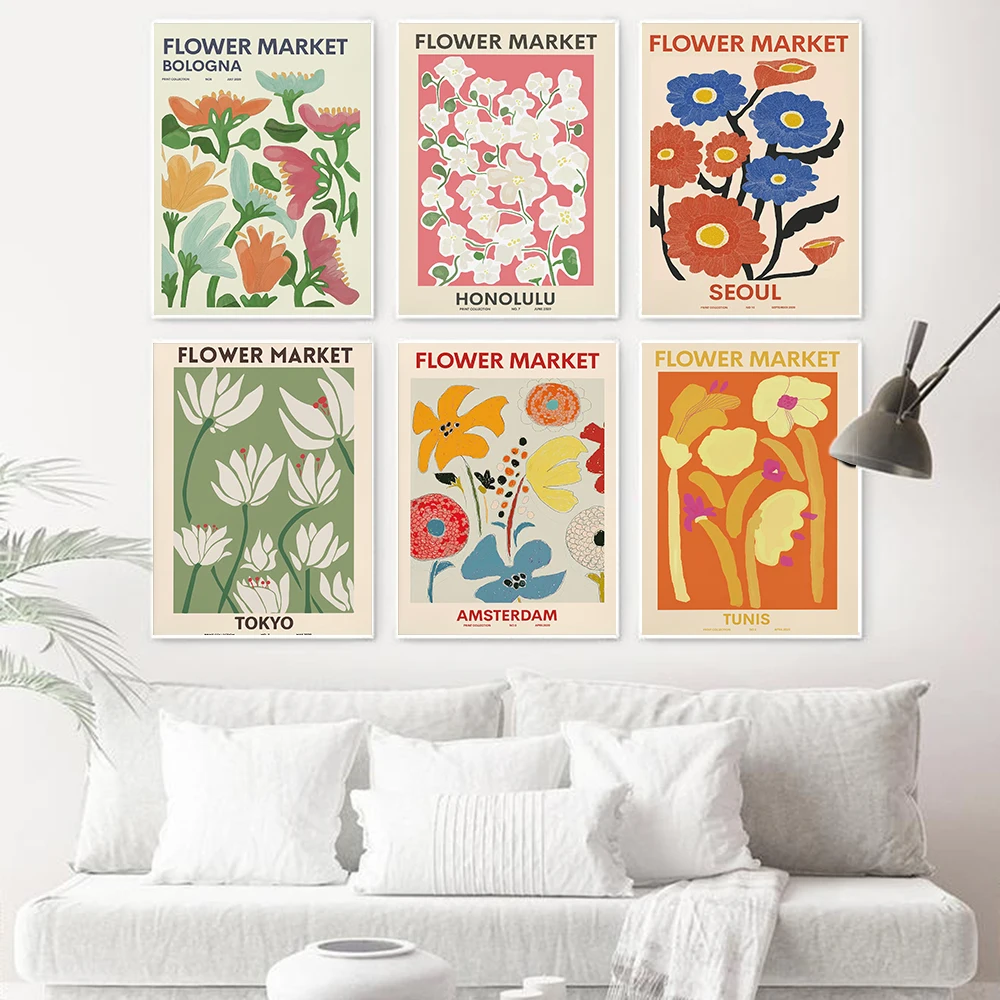 

Flower Shop Sign Posters and Prints Florist Gift Flower Market Amsterdam Tokyo Seoul Copenhagen Canvas Painting Pictures Decor