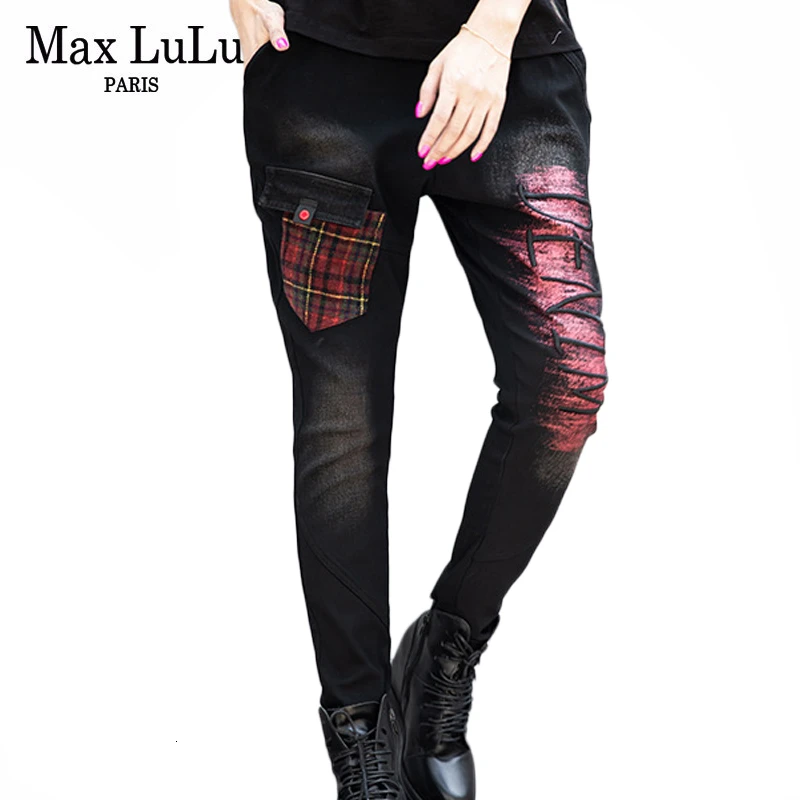 Max LuLu 2019 Модные женские джинсовые брюки в Корейском стиле панк зимние теплые