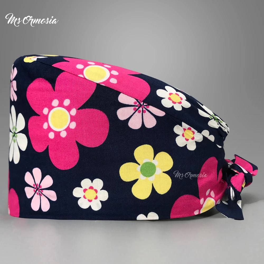

new cartoon print scrub sanitary care cap unisex Beautician cap adjustable cotton pet clinic nurse cap gorros quirurgicos mujer