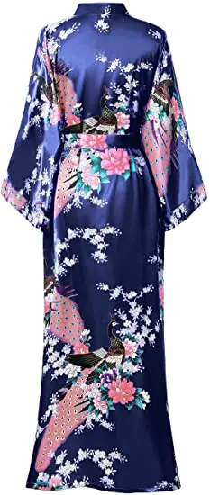 Халат женский длинный из искусственного шелка с карманами пикантный Свадебный