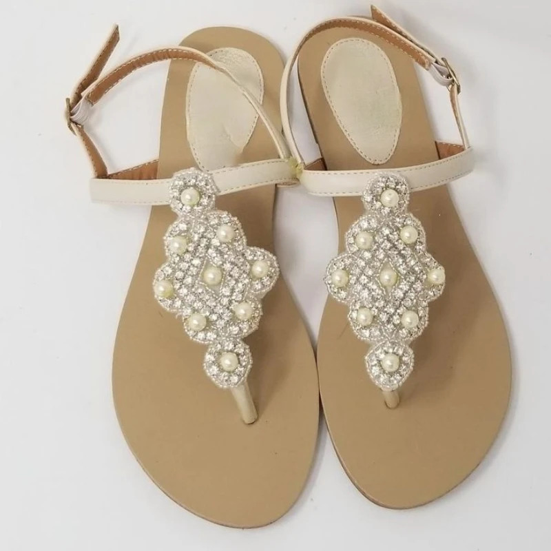 

Summer 2021 New Women's Fashion Shining Pearl Wedding Casual Buckle Soft Bottom Comfortable Sandals Versatile Hot Sale 5KE242