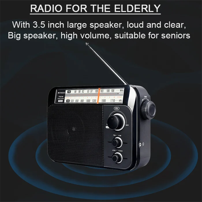 Retekess TR604 FM/AM 2 диапазона черный 2019new Портативный радио от сети переменного тока перезаряженный приемник для пожилых, слуховой поврежденные людей