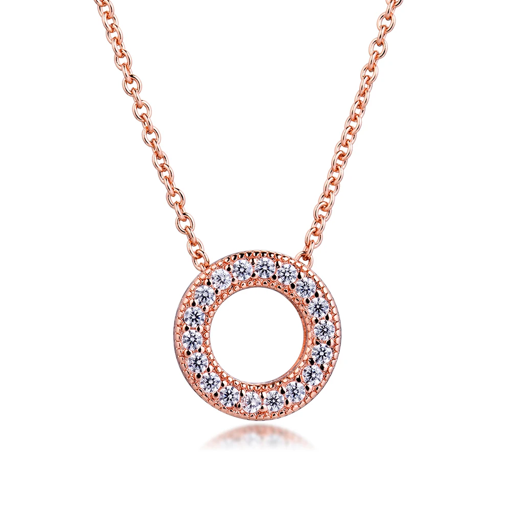 100% 925 пробы серебряные ювелирные изделия Pave Circle Collier розовые ожерелья Бесплатная
