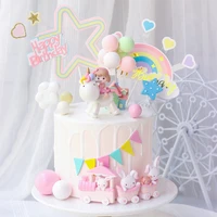 unicorn girl cake topper happy birthday decoration rainbow wedding cupcake toppers baby shower party favors baking accessories