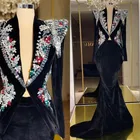 Бархатный пиджак и юбка, комплект с вышивкой кристаллами, длинное вечернее платье с бисером вечерние ское вечернее модное платье для фотосъемки