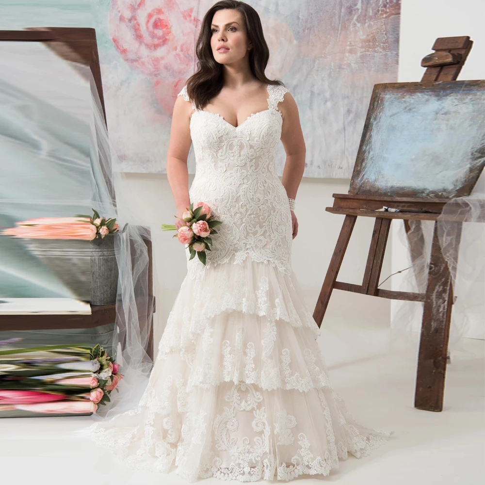 Очаровательные кружевные свадебные платья русалки на заказ многоуровневый