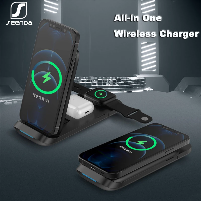 

Беспроводная зарядная док-станция для iPhone 11 12 X Apple Watch 3 в 1, 15 Вт