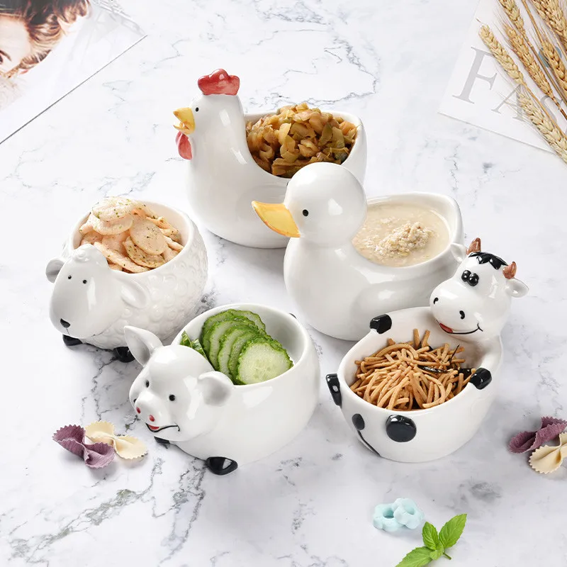

5pcs Cute Animal Children Rice Bowl Decorative Bowl Manual Ceramics