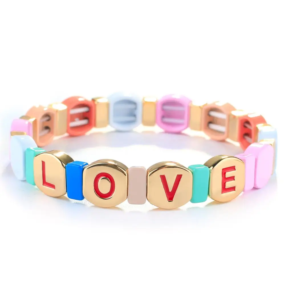 KELITCH золотые металлические бусины любовное письмо эмаль плитка Браслеты Ручной