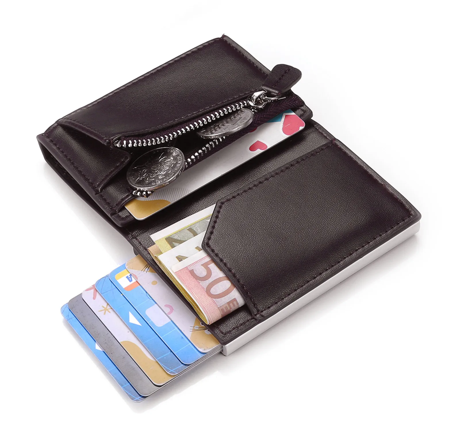 

SEMORID 2021 New MI Fold Men's Aluminum Alloy Card Holder RFID Blocking Bank Coin Money Mini Charge Wallet Individual Customized