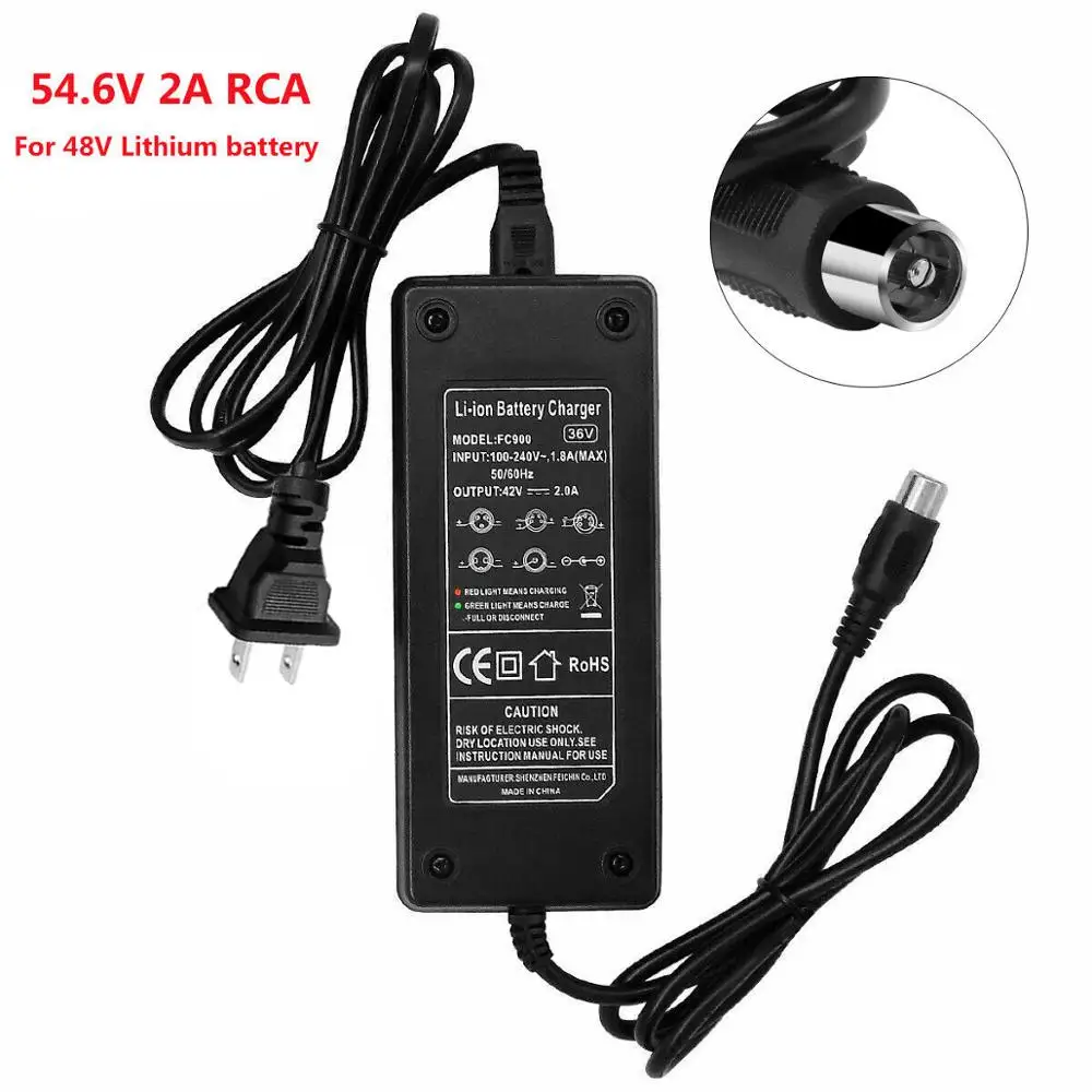 

X-go 54.6V 2A Lithium Battery Power Charger RCA Lotus fr 48V E-bike Electric Bicycle for Scooter Balance Car Battery pack