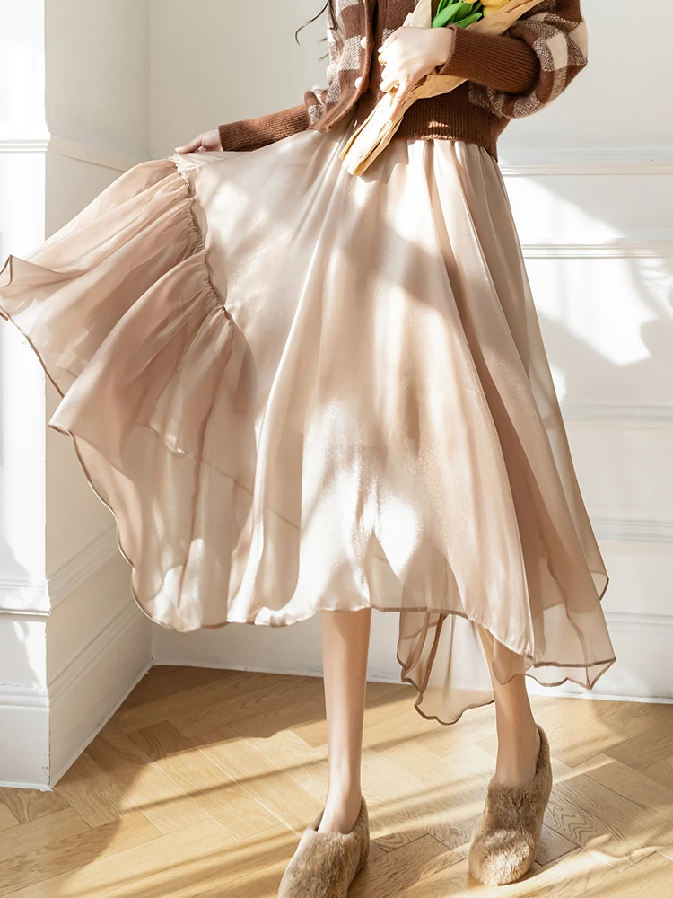 

Женская длинная юбка-пачка с оборками TIGENA, Элегантная Юбка-миди из тюля с асимметричным подолом и высокой талией в Корейском стиле на весну ...