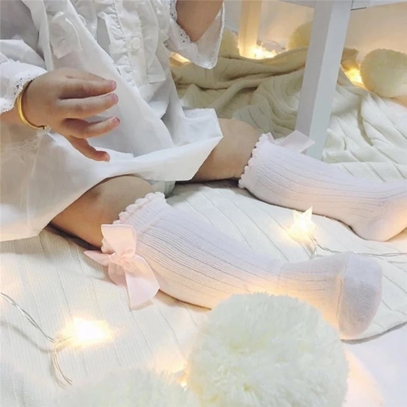 

2022 New children's Socks Spring Monochrome Striped Kids Bubble Mouth Tube Sock Baby Bow Cute Lovely Socks non-slip Socks