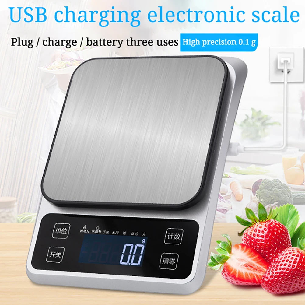 

5kg/0.1g Kitchen Food Scale Kitchen Digital Scale LCD Display USB Charge Baking Scale Cooking Tool Scale Kitchen Accessories