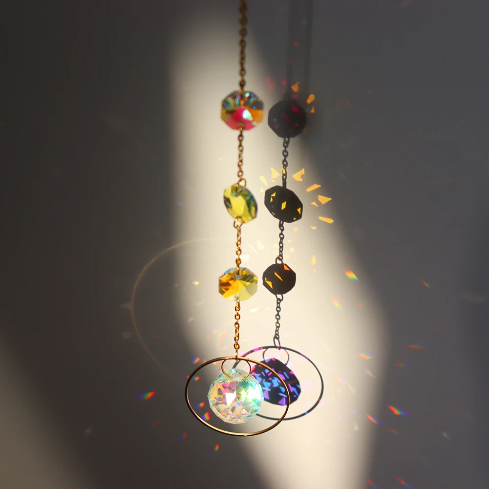 

Star Moon Pendant Room Decoration Crystal Wind Chime Suncatcher Plated Colorful Beads Hanging Drop Outdoor Feng Shui Decoration