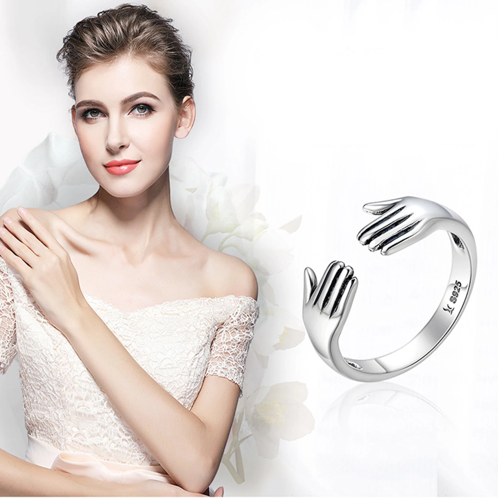 Женские регулируемые Открытые Кольца из стерлингового серебра с двойным слоем