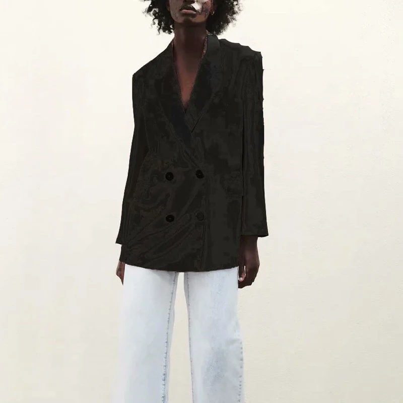 

Женский двубортный Блейзер KUMSVAG, черный Свободный Повседневный пиджак с длинным рукавом, одежда для улицы, на лето, 2021