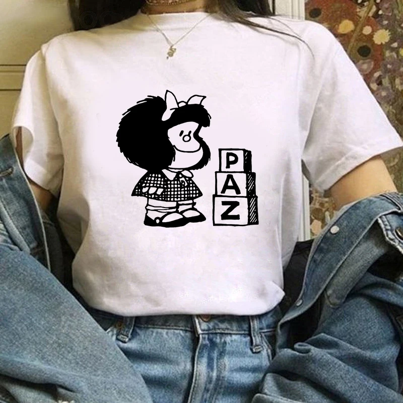 

Women's T-shirt Mafalda Cartoon Fashion Print T-shirt Ladies Casual Harajuku Graphic T-shirt Short Sleeve Kawaii Tshirt Female