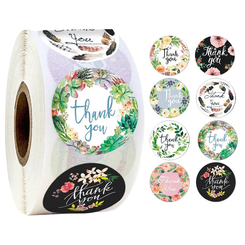 500pcs/roll Floral Thank You Sticker Scrapbooking Round Seal Labels for Bakeries Handmade Goods Small Business Owners | Дом и сад
