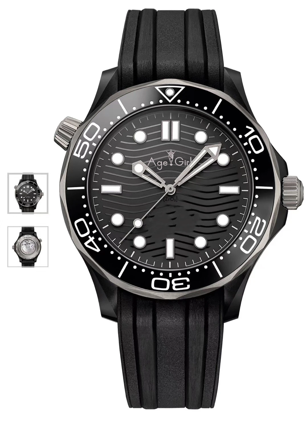 

Classic New Men Automatic Mechanical Black Rubber Titanium Case Stainless Steel James Bond 007 Sapphire Watch Ceramic Bezel