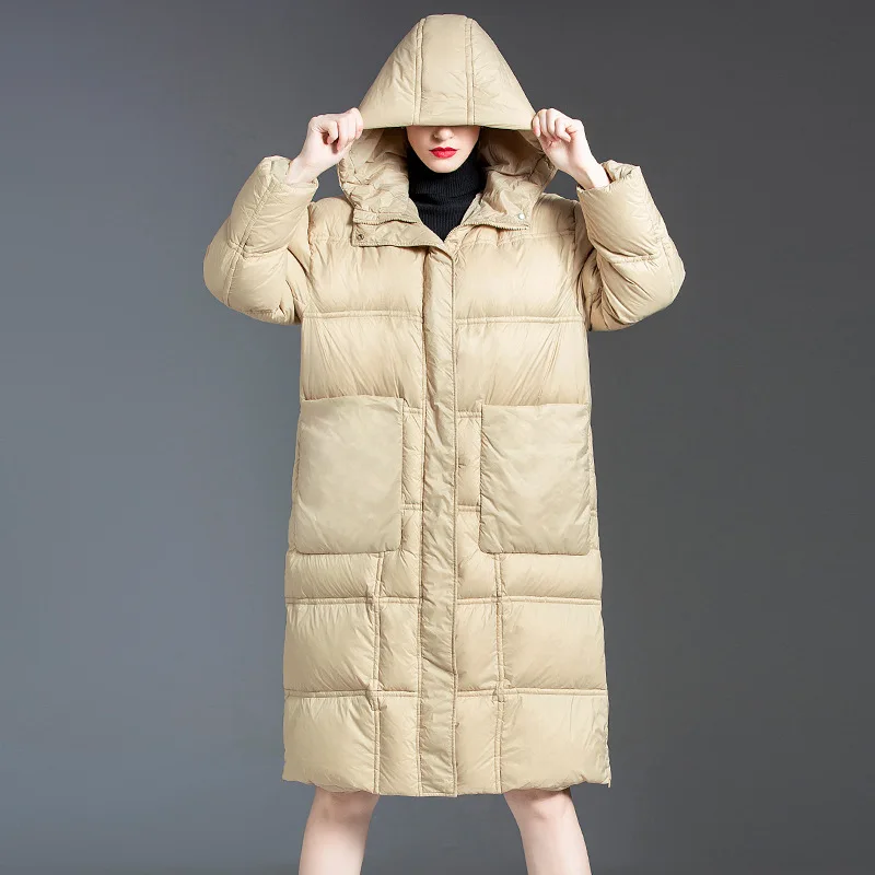 2021 Hooded Women's Loose New Jacket Fashion WARM 90% White Duck Down Thick Zipper