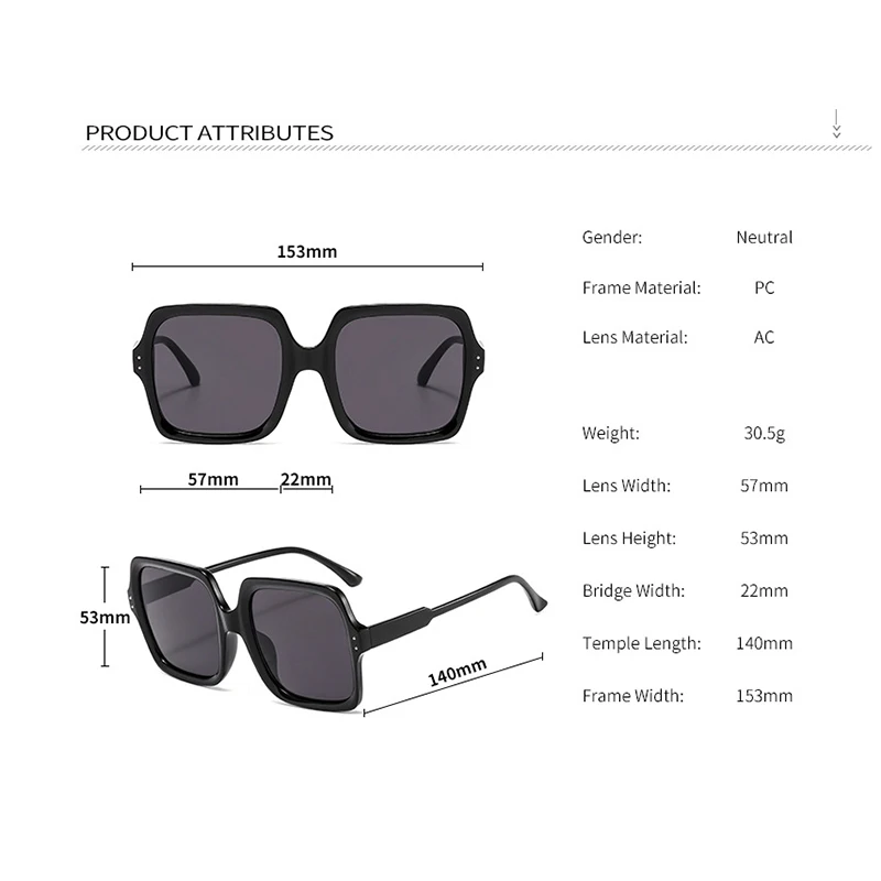 

Vintage Oversize Square Sunglasses Women Luxury Big Frame Women Sun Glasses Black Fashion Gradient Female Glasses
