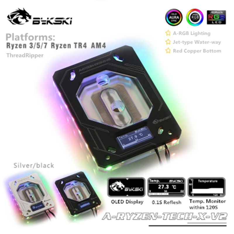 Bykski CPU водный блок A RYZEN TECH X V2 цифровой дисплей OLED для AMD AM3 + AM4 AURA поддержка водяного