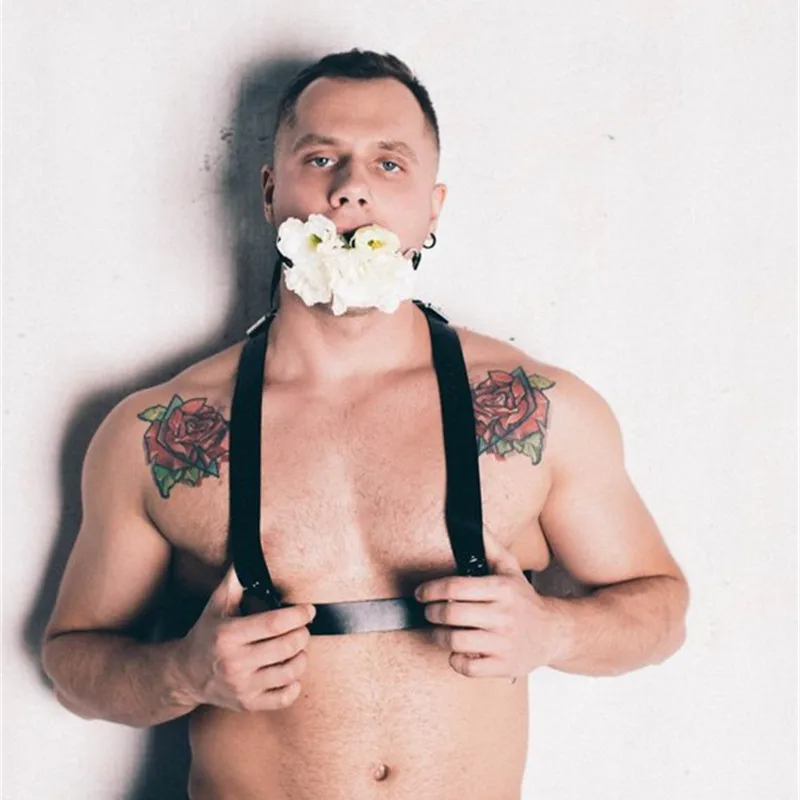 Фетиш мужские кожаные топы портупея Готическая Регулируемая нагрудная для тела