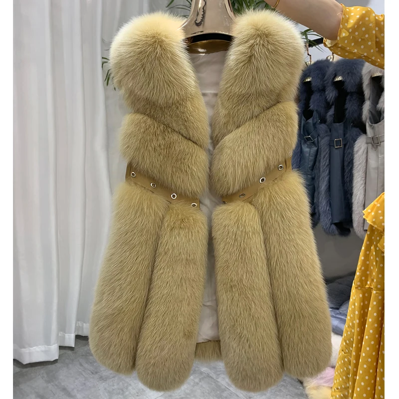 ZDFURS* Новое поступление женская зимняя шуба из натурального Лисьего меха горячая распродажа большой меховой длинный меховой жилет для женщин жилет - Цвет: 1