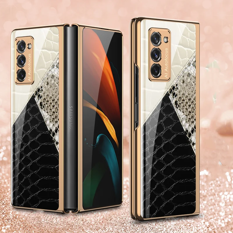 

Роскошный стеклянный чехол с покрытием под крокодиловую кожу для Samsung Galaxy Z Fold 3, жесткий пластиковый чехол для Galaxy Fold 1