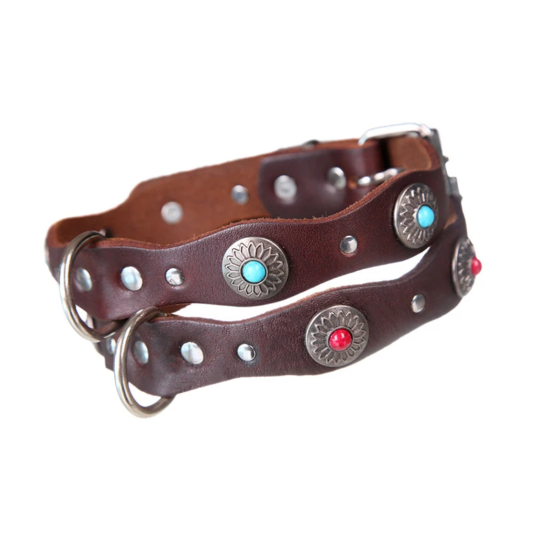 Регулируемый натуральная кожа Собака волна с бриллиантами ошейник для больших