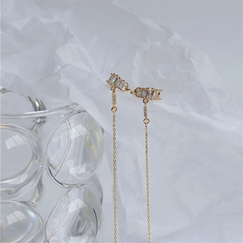 

Ins New Hot Sale 14k Real Gold Inlaid Zircons Ear Clips for Women Sweet Romantic Pendant Earrings Crystal Jewelry Accessories