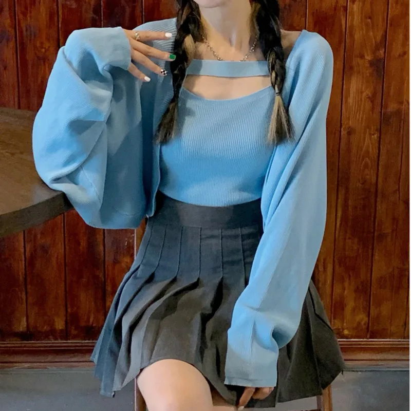 Женский комплект с юбкой Осенний вязаный кардиган толстым мм большого размера