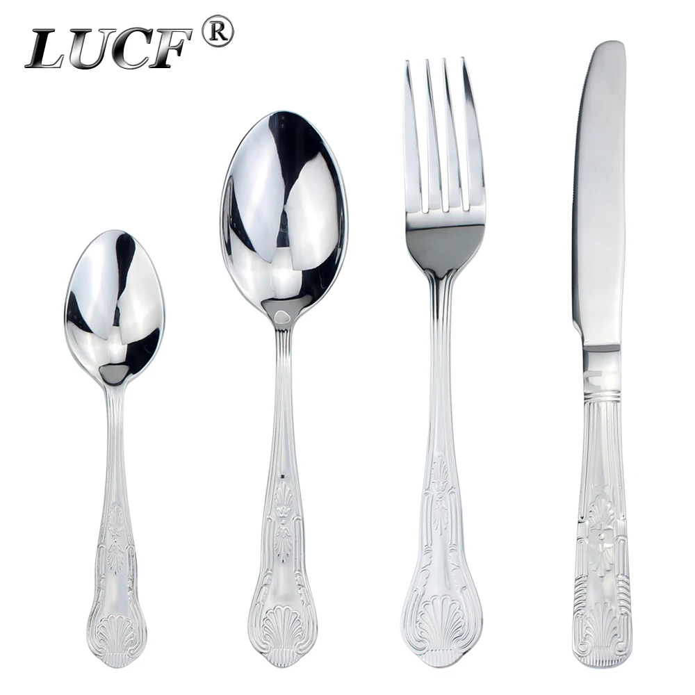 

Elegant Royal Style 4 In 1 Standard Cutlery Sets Stainless Steel Mirror Polish Metal Dinnerware Flatware For Kitchen Restaurant