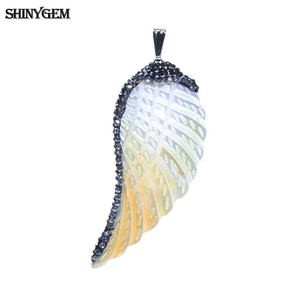 ShinyGem Natural Pattern Shell Pendants Inlay Rhinestone Black Brown Simulate Angel/Dragon Wing For DIY Jewelry Making | Украшения и