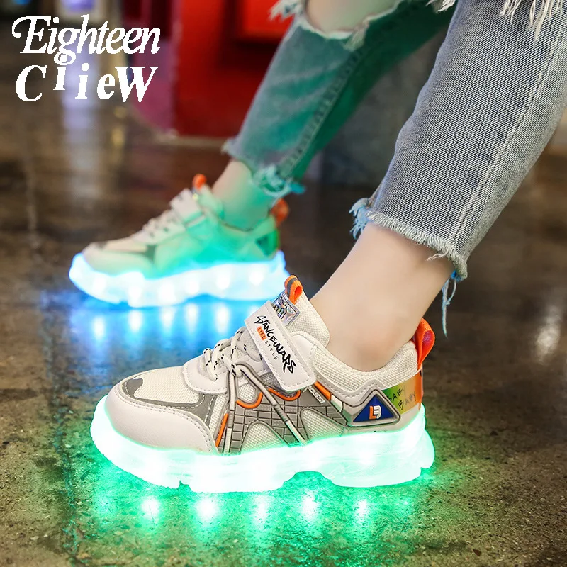 

Size 25-35 LED Children Glowing Shoes USB Charge Kids Luminous Sneakers Girls Casual Shoes Boys Light Up Breathable Sneakers