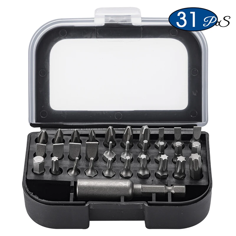 

NINDEJIN 31pcs Magnetic Screwdriver Bits Set Chrome-vanadium Steel Phillips Slotted Torx Hex Pozi With Quick Relase