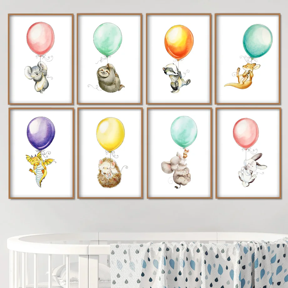 Воздушный шар кролик ежик мышь обезьяна настенная Картина на холсте